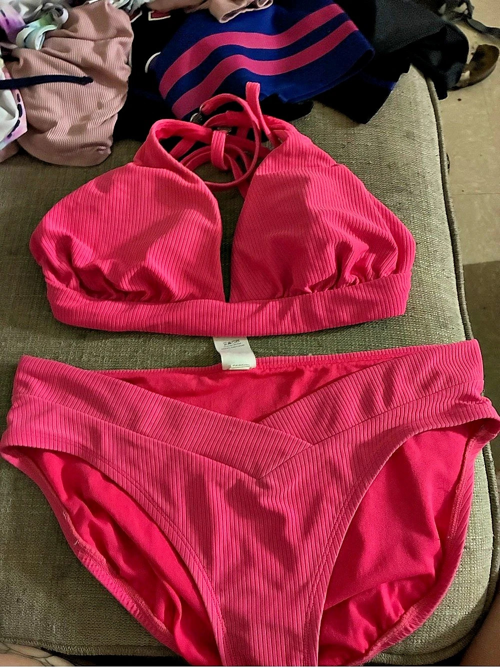 Free People Pink Ribbed Bikini Set Like New